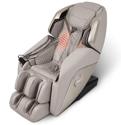 Titan Elite 3D taupe variant with a pair of heating coils in the lumbar area and a wired remote in one arm