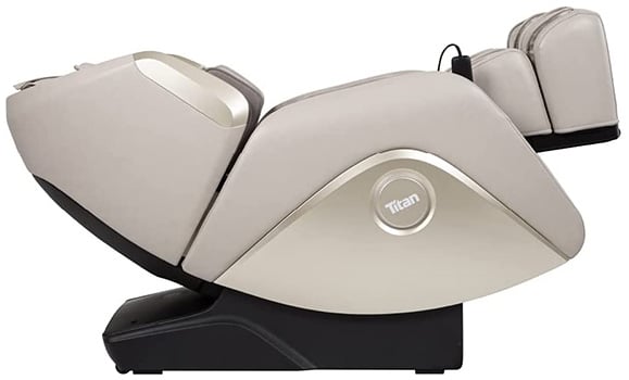Titan Elite 3D Massage Chair taupe variant in zero gravity recline with the legs elevated slightly above the heart