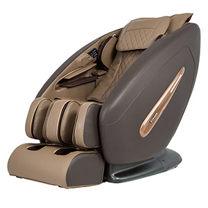 Osaki Titan Pro Commander with brown faux leather upholstery, dark brown exterior, and brand name in glossy brown
