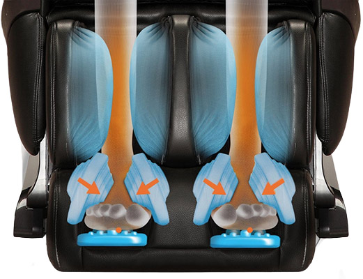 WES41-700S black variant's leg ports with airbags for the calves and rollers for the feet