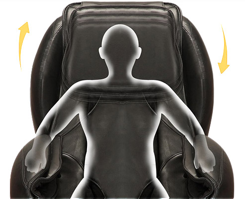 WES41-700S Massage Chair black variant with a cushion for the head and neck and a drawing of a man sitting on the chair