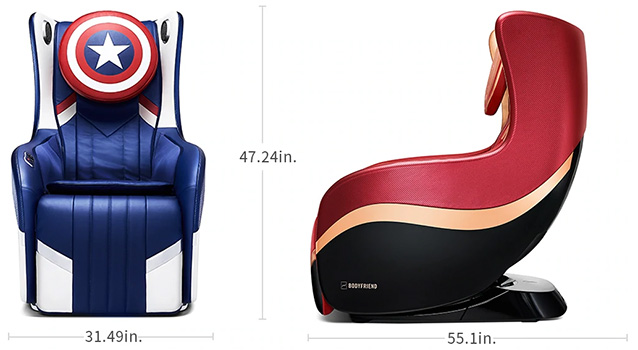 Hug Chair 2.0 Iron Man and Captain America variants and their dimensions