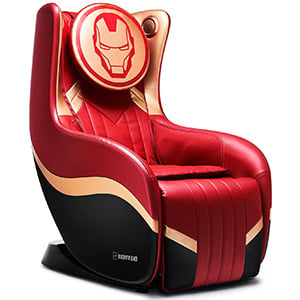 Bodyfriend Hug Chair 2.0 Iron Man Variant with Iron Man logo on the head cushion and black, gold, and red upholstery