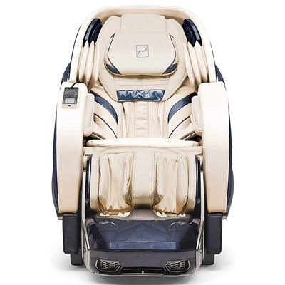 Bodyfriend Palace with beige PU upholstery, dark blue exterior, and dark blue highlights on the seat