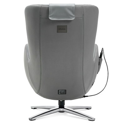 Nouhaus Massage Chair with ash gray fabric exterior, chromed steel base, and a wired remote on one side