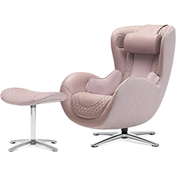 Nouhaus Massage Chair and ottoman with pale rose genuine leather upholstery and pale rose fabric exterior