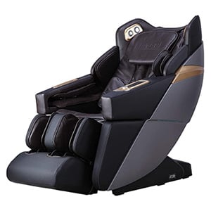 Ador 3D Allure Massage Chair with dark brown faux leather upholstery, gray and black exterior, and bronze highlights