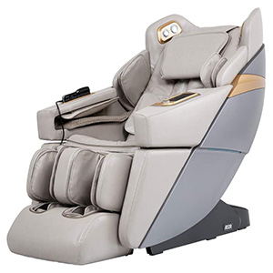 Ador 3D Allure Massage Chair with taupe faux leather upholstery, light gray exterior, and bronze highlights