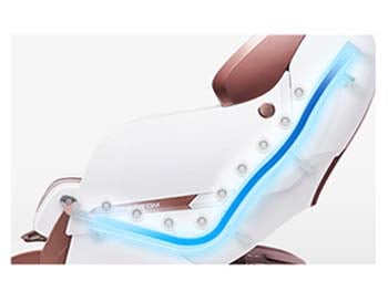 Phantom 2 Massage Chair white variant and an illustration of the SL track that starts at the neck and ends under the thighs