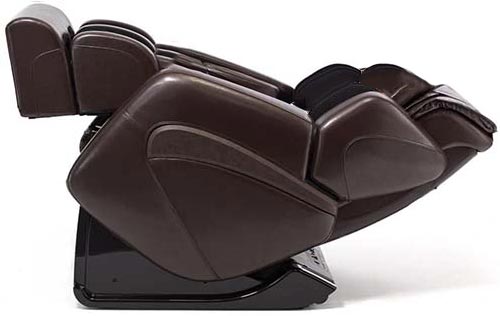 Jin massage chair espresso variant in zero gravity recline, with the leg ports elevated above the heart