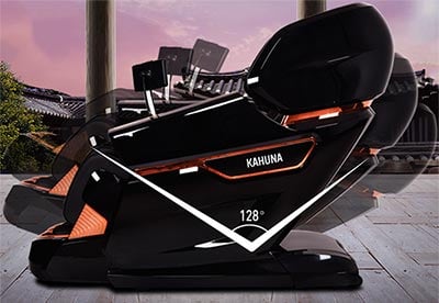 Kahuna EM 8500 black variant in different zero gravity positions with the leg ports elevated