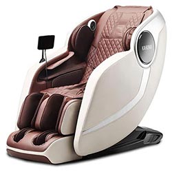 EM-Arete Massage Chair with dark brown faux leather upholstery, ivory exterior, and black base