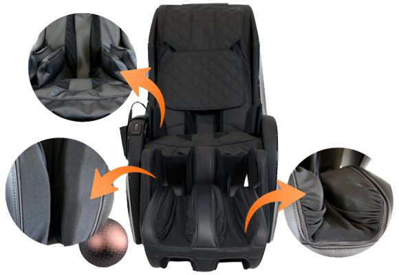 Kahuna HM 5000 Massage Chair black variant and its airbags located at the hips, legs, and feet