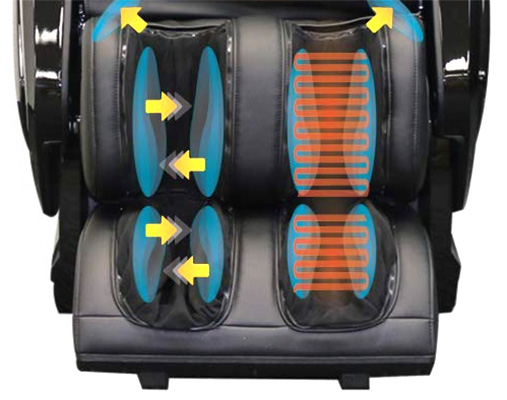 Kahuna Kappa Massage Chair black variant with airbags for the calves and feet and heating coils in the leg ports
