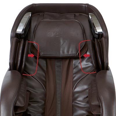 Kyota M673 Kenko brown variant and two red arrows pointing from the airbags at the shoulders