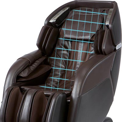 Kyota M673 dark brown variant and an illustration of the chair's body scanning technology