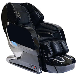Kyota M868 Yosei 4D Massage Chair with black PU upholstery and black and silver hard shell exterior
