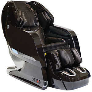 Kyota M868 Yosei 4D Massage Chair with dark brown PU upholstery and dark brown and silver hard shell exterior