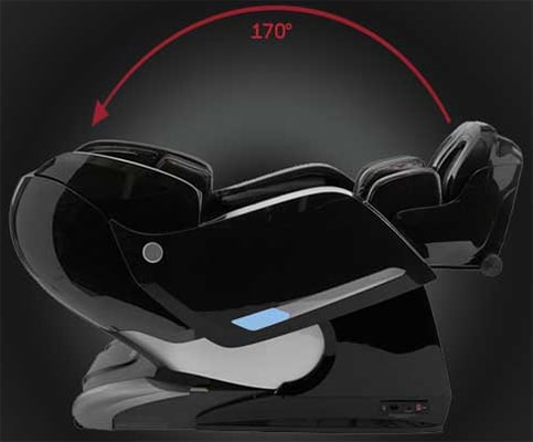 Kyota M868 Yosei 4D Massage Chair black variant in zero gravity recline with the legports elevated slightly above the heart