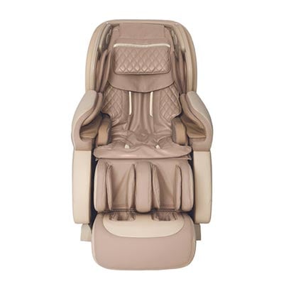 Osaki Paragon with dark beige faux leather upholstery and light beige faux leather-wrapped exterior