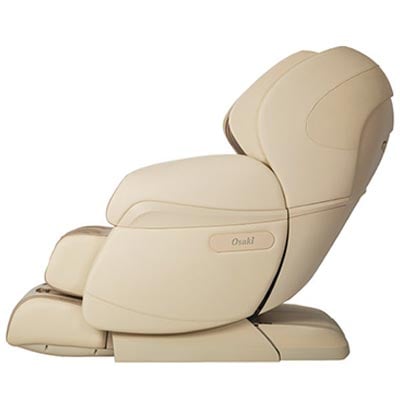 Osaki Paragon with dark beige faux leather upholstery, light beige exterior and base, and brand name on the side