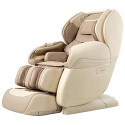Osaki Paragon with dark beige faux leather upholstery, light beige exterior, and brand name on the side