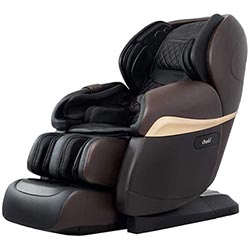 Osaki Paragon with black faux leather upholstery, dark brown exterior, and brand name on the side