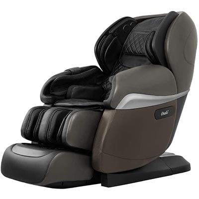 Osaki Pro Paragon with black faux leather upholstery, dark gray exterior, light gray highlights, and black base