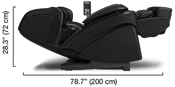 Panasonic Massage Chair MAJ7 black variant and its dimensions when fully reclined