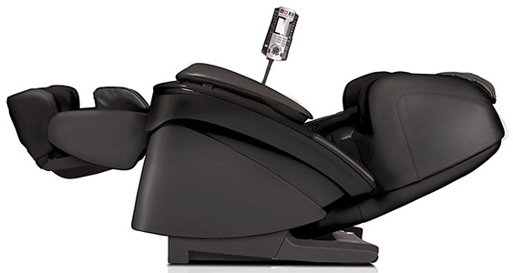 MAJ7 Massage Chair black variant in zero gravity recline with the leg ports elevated slightly above the heart