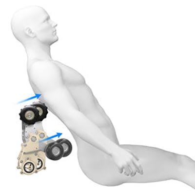 Illustration of a man sitting on the massage chair and the rollers massaging his back