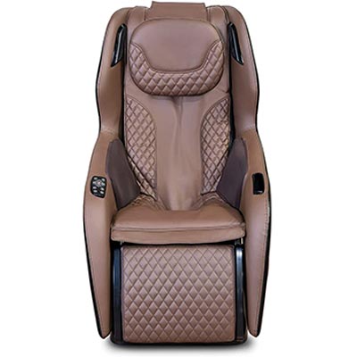 Rio Massage Chair with brown PU upholstery, speakers on both sides of the headrest, slot for phone, and built-in remote