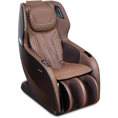 Rio Massage Chair with coffee-colored PU upholstery, black exterior, and remote attached to one arm