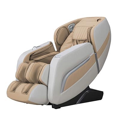 iRest A306 Massage Chair with beige PU upholstery, beige and light gray exterior, and black base