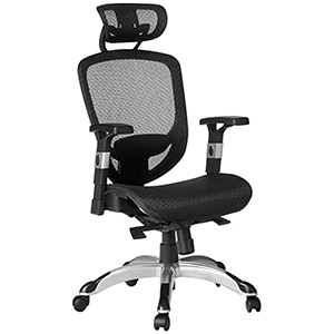 FlexFit Hyken Mesh Task Chair with black and chrome frame and base, and black mesh for the headrest, seat, and seatback