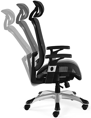 FlexFit Hyken Mesh Chair black variant and its three recline positions