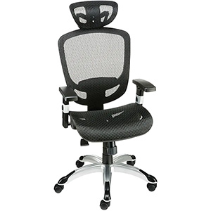 FlexFit Hyken Mesh Task Chair with chrome and black base and frame, and gray mesh headrest, seat, and seatback