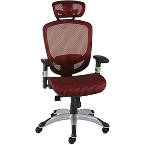 FlexFit Hyken Mesh Task Chair with black and chrome frame, red mesh headrest and seatback, and red mesh seat