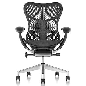 Mirra Chair with black Triflex back, mesh seat, and polished aluminum base