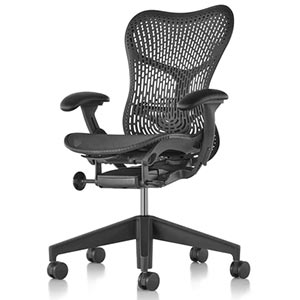 Herman Miller Mirra 2 chair in all black and with Triflex back and mesh seat