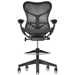 Mirra 2 Stool with black Triflex back, mesh seat, footrest, and graphite base frame