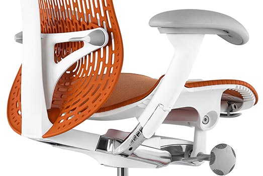 Herman Miller Mirra 2 with white and light gray frame and urban orange seat and seatback