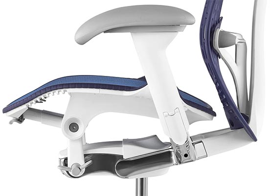 Mirra 2 chair with white and light gray frame and twilight blue seat and seatback
