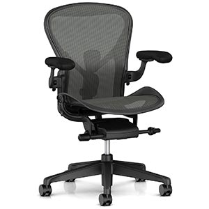 Herman Miller Aeron Chair with black frame, black base, and black mesh for the seat and seatback
