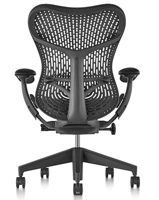 Herman Miller Mirra Chair all black with Triflex back, adjustable armrests, black base and casters