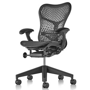Mirra 2 Chair in all black with Triflex polymer seatback, mesh seat, adjustable armrests, and black base