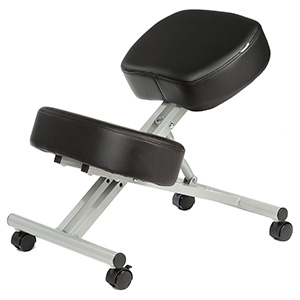 Khalz Ergonomic Kneeling Chair with black PU upholstery, extra thick padding, steel frame, and caster wheels