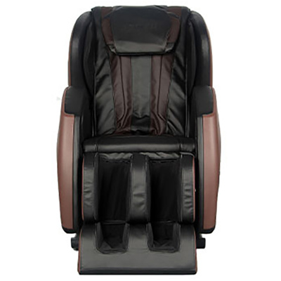 Kyota E330 Kofuko massage chair with black PU upholstery and chocolate brown hard shell exterior