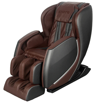 Kyota E330 Kofuku Massage Chair with brown PU upholstery and black hard shell exterior