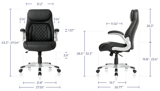 Nouhaus Posture Ergonomic Office Chair black variant and its dimensions